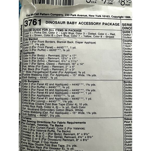 McCalls Sewing pattern 3761 baby quilt Nursery dinosaur - Picture 4 of 9